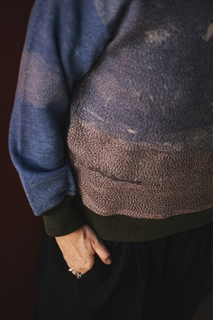Pull de Algodão Vulcão - Azul e Punho Verde