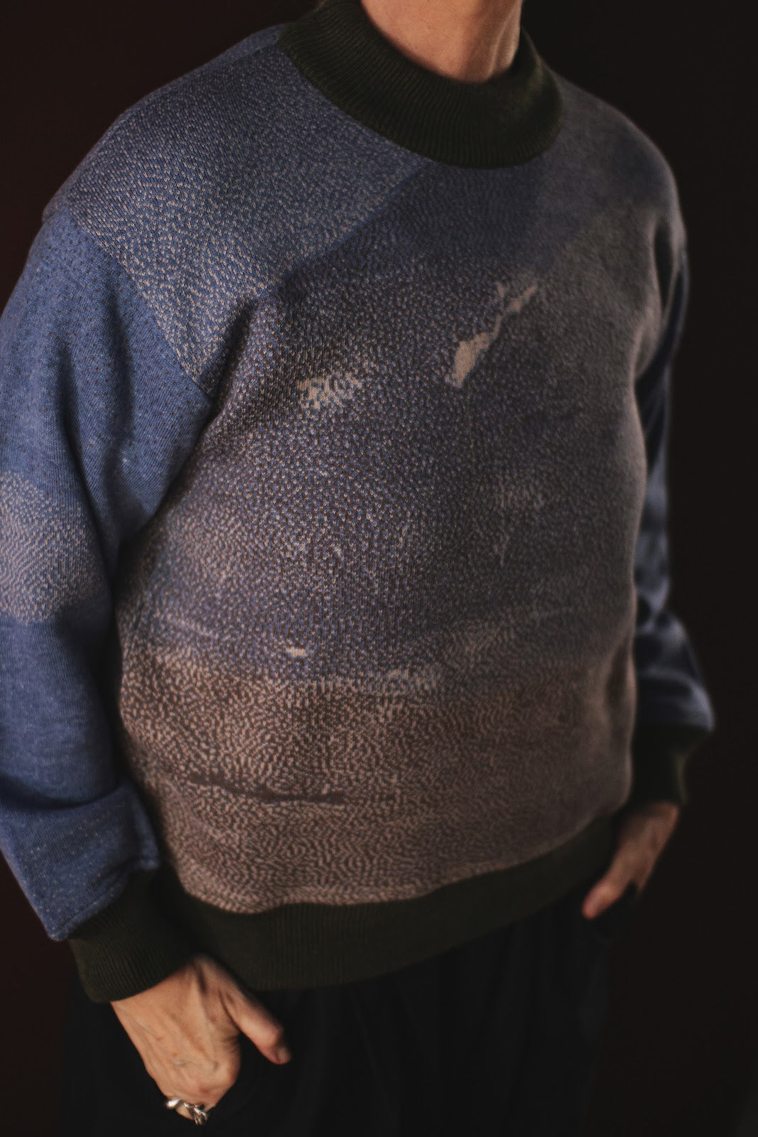 Pull de Algodão Vulcão - Azul e Punho Verde