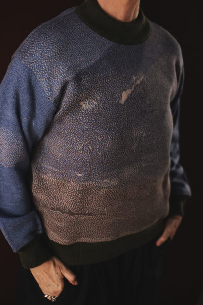 Pull de Algodão Vulcão - Azul e Punho Verde